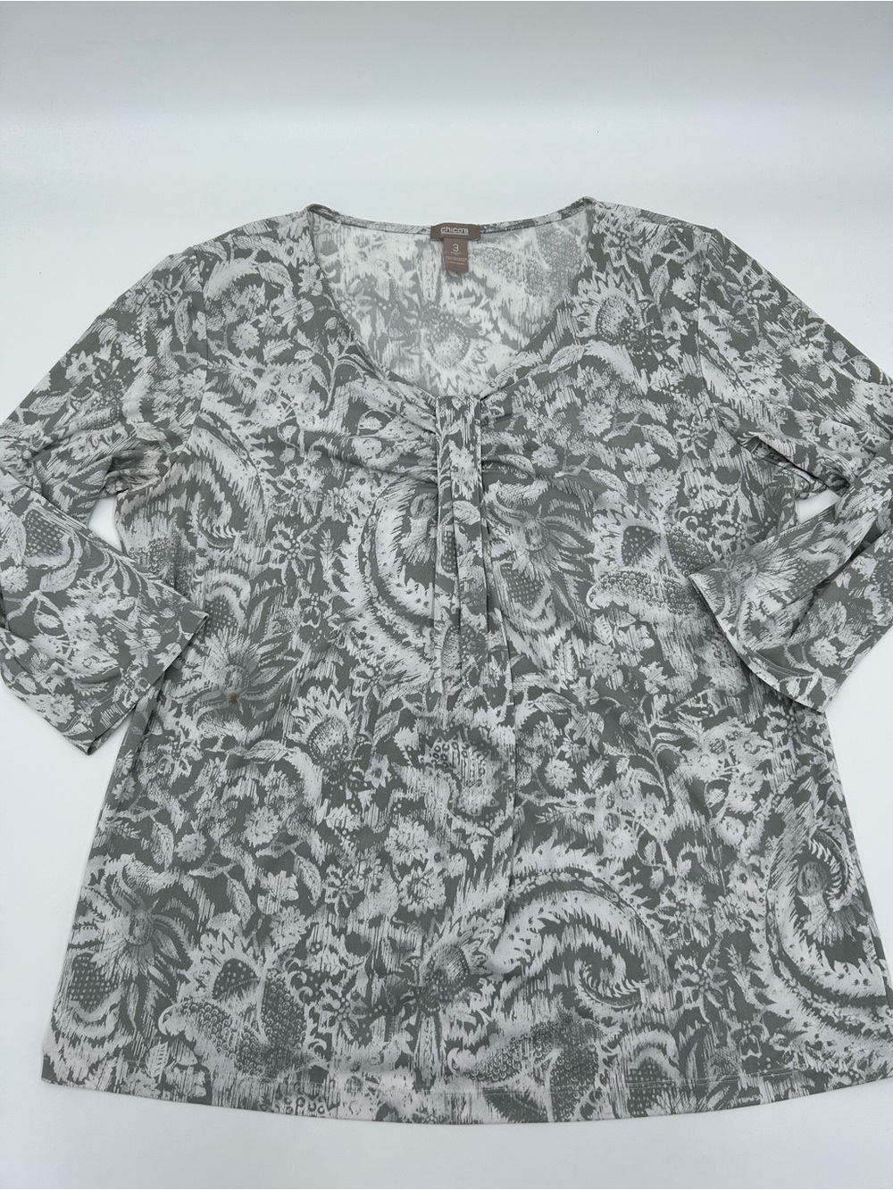 Chico’s Gray Floral Pleat Women's Top 3